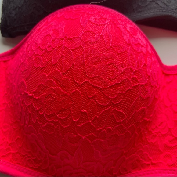 Pink by Victoria's Secret Padded Lace Bandeau Bralette  Lot Black and Neon Pink - Picture 2 of 9